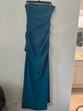 Nicole Miller Strapless Teal Column Gown